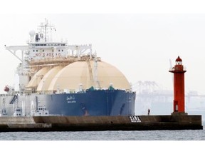 An LNG tanker arrives at port in Japan. Natural gas handling growth is expected to help Calgary-based AltaGas double in size by 2019, the company says.