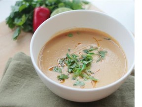 Thai Red Lentil Soup with Aromatic Chile Oil from Plenty More by Ottam Yottolenghi. Photo by Gwendolyn Richards, Calgary Herald.