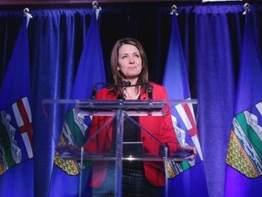 Wildrose Leader Danielle Smith speaks to media at her campaign office in Calgary on October 28, 2014.