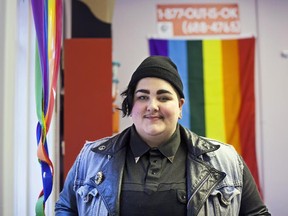 Fleetwood Legare, development officer for Calgary Outlink: Centre for Gender and Sexual Diversity, stands in her office at the CommunityWise Resource Centre. The non-profit provides inclusive programming for LGTBQ individuals in Calgary and beyond.