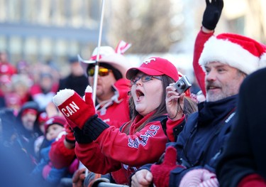 Calgary Stampeders fans during the Grey Cup Champions rally at City Hall in Calgary.