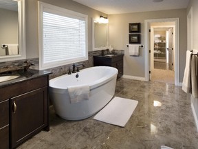 The master ensuite in the Athabasca show home by Morrison Homes in Mahogany.