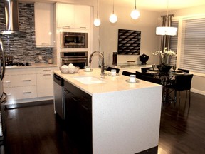 The kitchen in the Saxony show home by NuVista Homes in Evanston.