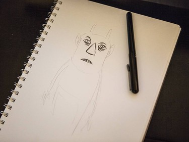 The start of the creative process. Sitter begins by sketching some 
new ideas.