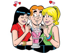 This comic image released by Archie Comics shows Veronica, left, Archie, center, and Betty, characters from the Archie's comic book series.