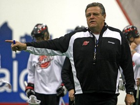 Former Roughnecks coach Chris Hall, seen running practice with the San Jose Stealth in 2009, died on Sunday.