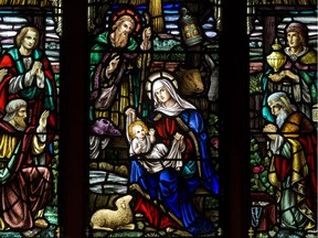 The Nativity stained glass window at St. Stephen's Anglican Church in Calgary.