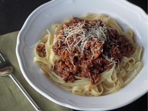 Pasta Bolognese made from a recipe in The Kitchn Cookbook.