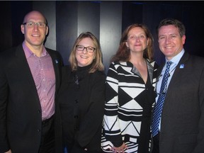 Pictured, from left, with reason to smile at the  Calgary Herald Reimagined Gala held Nov 27 at the Theatre Junction Grand are Jeff Funtasz, Postmedia regional vice-president of advertising sales, prairie region, Monica Zurowski, Calgary Herald executive producer, Siobhan Vinish, Postmedia senior vice-president, marketing & audience development and Calgary Herald editor Lorne Motley.