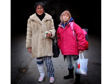 Catherine Johnstone,55, left and Barbie Harris, 50, are homeless and both currently living at the YWCA shelter in Calgary.