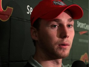 Calgary Flames centre Sam Bennett talked about his recovery following shoulder surgery at the Scotiabank Saddledome on December 5, 2014.