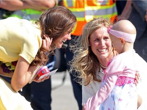 Prince William and his wife Catherine, the Duke and Duchess of Cambridge were charmed when they met with 6-year-old Diamond Marshall after arriving by helicopter in Calgary on July 7, 2011 for their final stop in their Canadian Tour. Diamond, who had an aggressive form of cancer, died on Monday at the age of 9.
