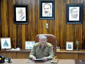 Cuban President Raul Castro addresses the nation December 17 in Havana.  Castro said Cuba had agreed to reestablish diplomatic ties with Cold War enemy the United States after a prisoner swap paved the way to a historic breakthrough.