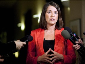 Danielle Smith speaks to reporters in Calgary, Alta., Thursday, Jan. 24, 2013.