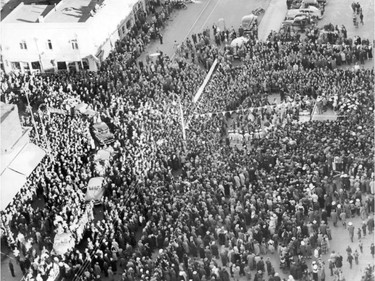Dec 1, 1948 - Calgarians turned out to welcome home their 1948 Grey Cup winning Calgary Stampeders.