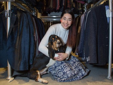 Megan Szanik and her 19 week old basset hound puppy, Bruno, at work at epsy in Calgary on Monday November 24, 2014.