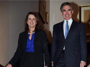 Danielle Smith and Premier Jim Prentice speak about her and eight other Wildrose caucus members uniting with Progressive Conservative caucus  at Government House in Edmonton, December 17, 2014.
