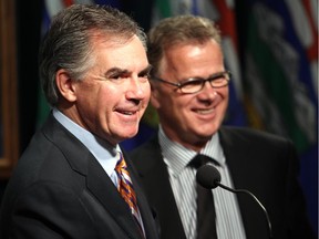 Premier Jim Prentice, left, along with Education minister Gordon Dirks   announced $30 million in new funding for Calgary public schools on September 22, 2014.