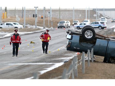 Members of the Calgary Police Service traffic unit investigated a serious roll over on 16th Avenue NE  on December 27, 2014. Calgary emergency services were called after the pick up rolled into the median. One elderly man was taken to hospital with life threatening injuries.