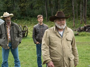Nicholas Campbell, front, as Will Vernon in Heartland. Shaun Johnston and Graham Wardle are behind him.
Courtesy, Andrew Bako