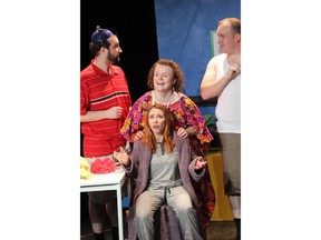 Photo courtesy Mya Swedburg
Alan Johnson, Elisa Benzer, Hayley Feigs and Dj Gellatly in 'dentity Crisis, a Christopher Durang one act part of !Duranged!, a night of Durang's one act comedies being presented in Calgary by Theatre BSMT.