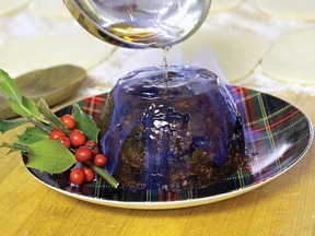 Plum pudding set ablaze.