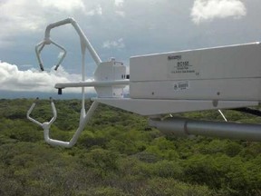 Sophisticated sensors, solar power sources and wireless communication networks allow climate researchers to monitor global ecosystems in real-time, using devices like this sound monitor set-up in the Costa Rican rainforest.