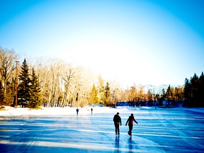 A sunny  winter day skating out on Bowness Lagoon in Bowness Park.