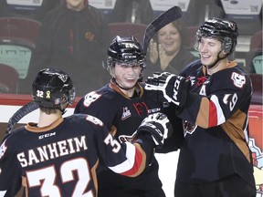 Calgary Hitmen forward Connor Rankin celebrates a goal during a November game. He has been lights out this season for the local WHL squad after coming over in a trade deadline deal last season.