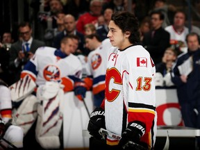 Johnny Gaudreau of the Calgary Flames and Team Toews competes during the Honda NHL Breakaway Challenge event of the 2015 Honda NHL All-Star Skills Competition at Nationwide Arena on Saturday in Columbus, Ohio. He wasn't allowed to light his stick on fire for the contest.