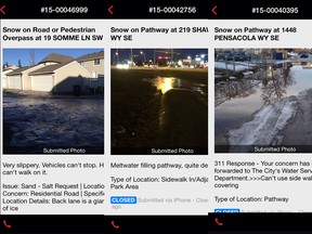 Icy pathway and roads complaints on Calgary's 311 app.