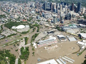 A flooded downtown Calgary is seen from a aerial view of the city, on June 22, 2013.