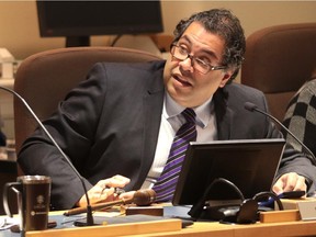 Mayor Naheed Nenshi spoke to the other members of Calgary's City Council as they debated the use of alcohol by councillors during a committee meeting on January 20, 2015.