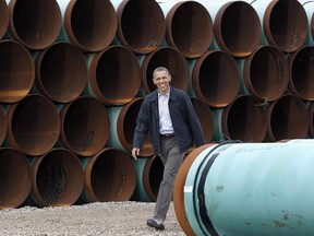 President Barack Obama arrives at the TransCanada Stillwater Pipe Yard in Cushing, Okla, in March 2012.