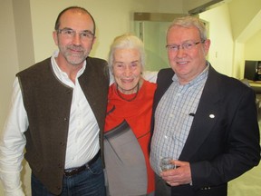 Colleagues, clients and friends bade a fond farewell and best of luck to Big Rock super salesman Alastair Smart (right) at his retirement party held Jan 22 in the loft at the iconic brewery. Joining Smart are, from left, Big Rock CEO Bob Sartor and Linda McNally, wife of Big Rock founder Ed McNally who passed away just last year.