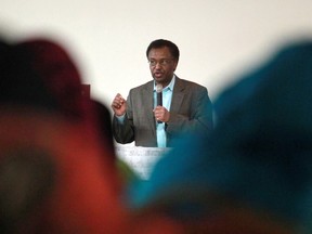 Dr. Hussein Warsame, from the University of Calgary speaks with members of the Calgary Somali community at the Abu Bakr Musallah Mosque on Saturday evening January 10, 2015. The meeting was held to help find ways to counter recent violence within the Somali community.