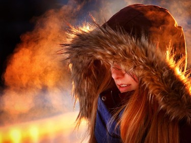 Laura Noble braves the frosty weather for a morning walk in Calgary.