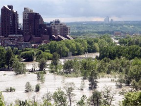 The swollen Bow River was photographed from Centre Street North after it flowed over its banks and submerged Prince's Island Park on June 21, 2013.