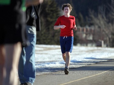 Mike, who didn't have time to give his last name, was running in shorts as the temperature hit 17 C on January 25, 2015.