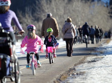 There wasn't a lot of free space on the pathway Sunday at Edworthy Park as Calgarians took advantage of a January heatwave.