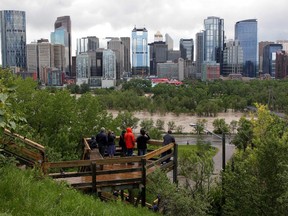 An elevated view of the flooding at Bow River gave onlookers a view next to the downtown core, in Calgary, Alberta in June 2013.