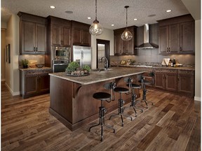 The kitchen in the Lavello show home by Albi Homes in Legacy.