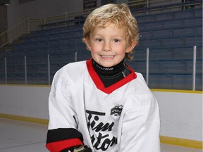 Nathan O'Brien in his Timbit hockey uniform.