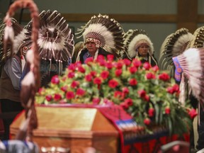 Hundreds attended the funeral service for Chief Gordon Crowchild at the Grey Eagle Casino Events Centre in Calgary, on January 17, 2015.