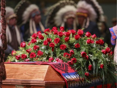 Hundreds attended the funeral service for Chief Gordon Crowchild at the Grey Eagle Casino Events Centre in Calgary, on January 17, 2015. -