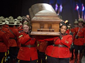 Slain RCMP Constable David Wynn, is carried out after his funeral in St. Albert on Monday.