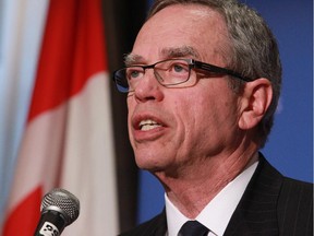 Federal Finance Minister Joe Oliver speaks during a press conference at the Fairmont Palliser Hotel in Calgary on Thursday January 15, 2015.