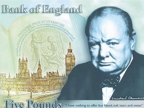 Britain plans to honour Winston Churchill, who died 50 years ago Jan. 24, by featuring him on the five-pound note.