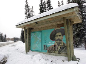 The iconic Bill Peyto sign welcomes motorists entering the resort town of Banff.