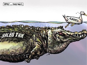 John Larter editorial cartoon for Tuesday, Jan. 6, about threat of a sales tax.